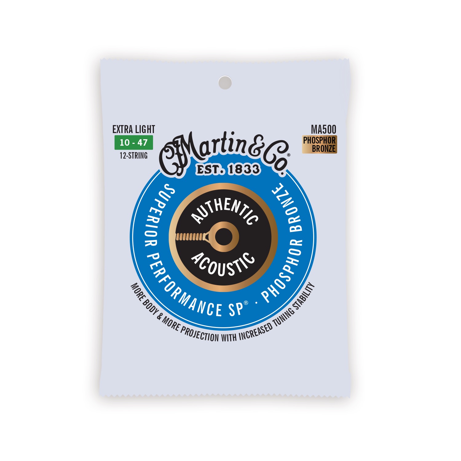 Martin MA500 SP 12 String Phosphor Bronze Extra Light Authentic Acoustic Guitar Strings
